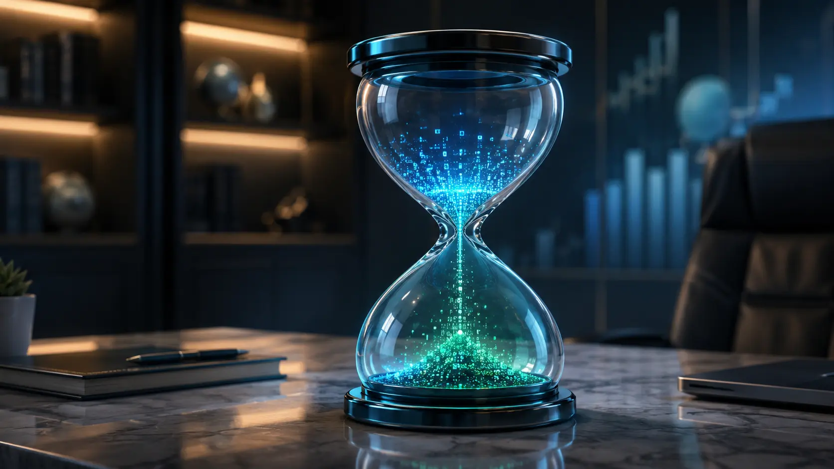 A glowing digital hourglass representing the valuable time and age of a credit history